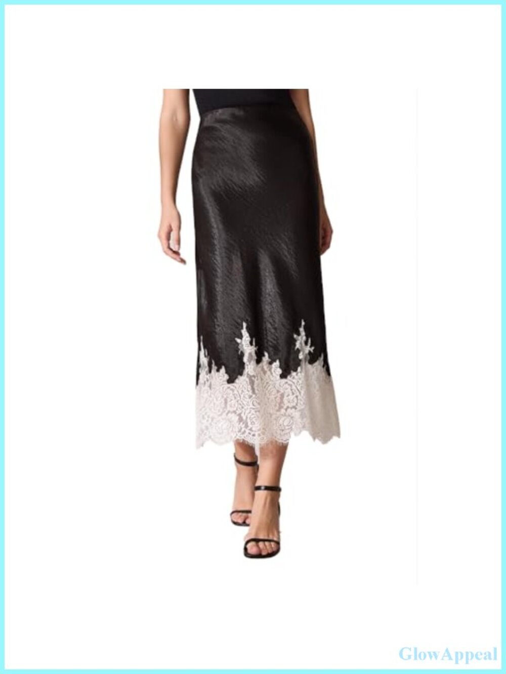 Satin Midi Skirt with Cotton Lace Hem, Bias-Cut A-Line